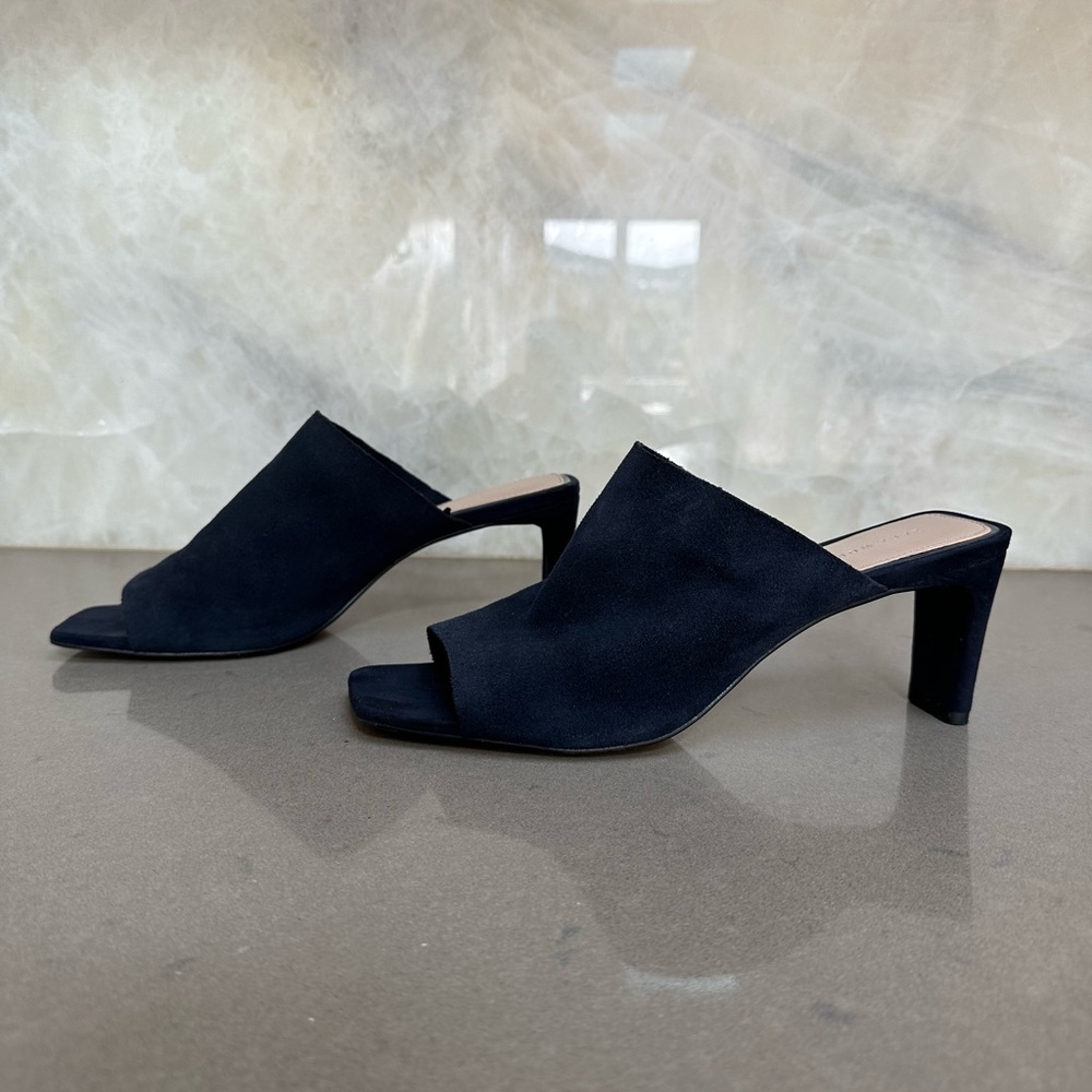 Zara Woman Navy Suede Mules Size 10